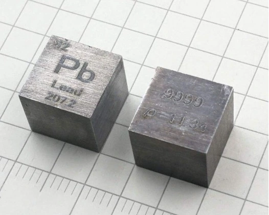 Cube of lead with ph symbol