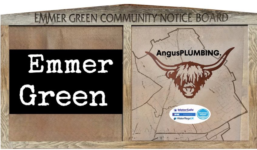 Emmer Green - notice board showing AngusPLUMBING